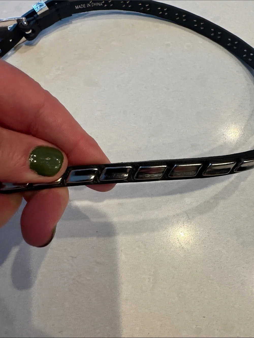 Black Western-Style Leather Hatband with Silver Buckle